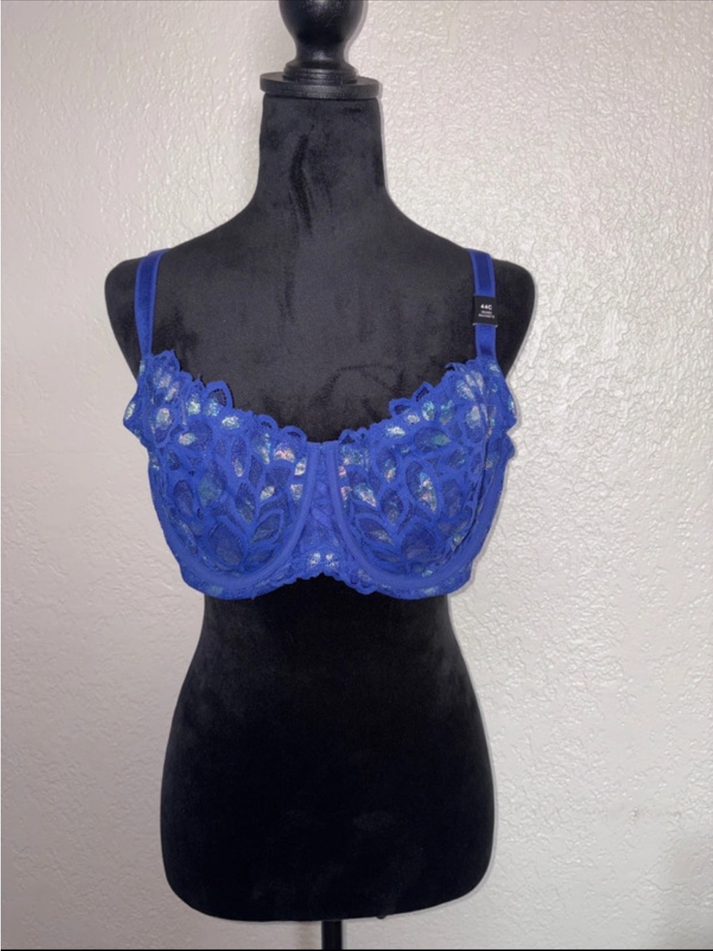 V - NWT - Torrid Unlined Balconette Aphrodite Lace Blue Bra- 44C
